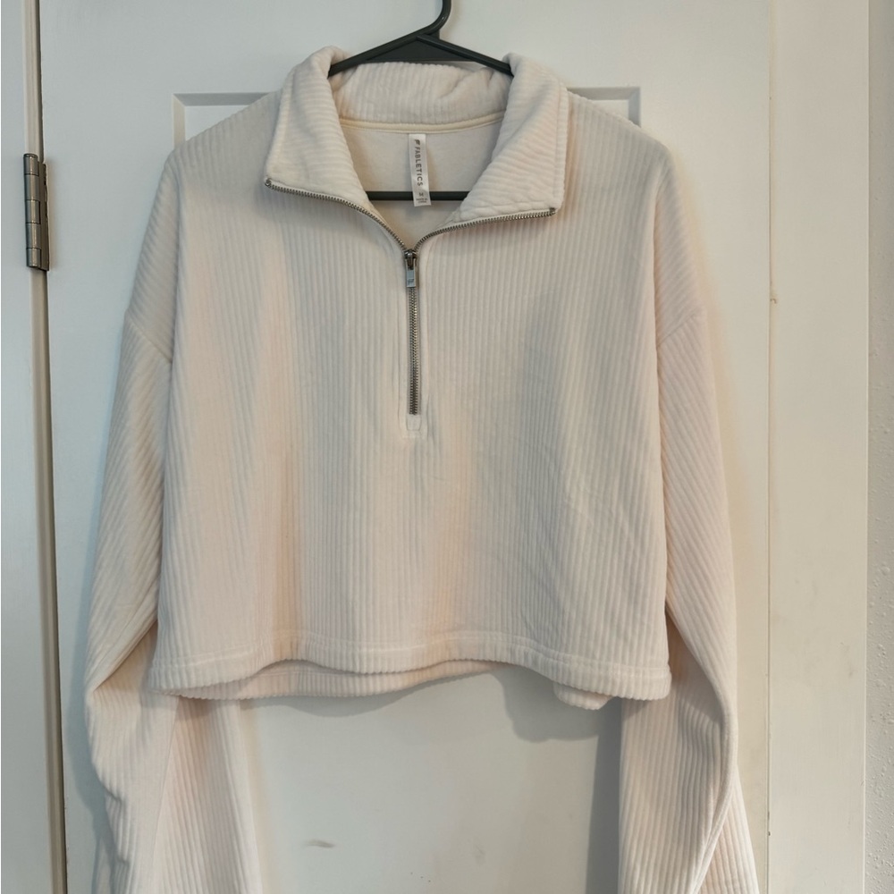 Cream Quarter-Zip Ribbed Women’s Sweater
